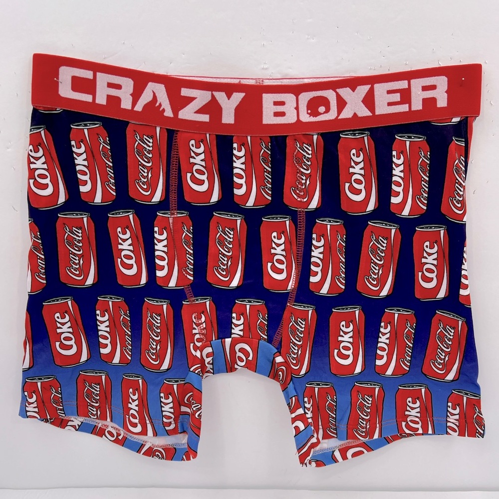 CRAZY BOXER BRIEFS COCA COLA DESIGN, 92%  POLYESTER 8% “ELASTHANNE,” LARGE